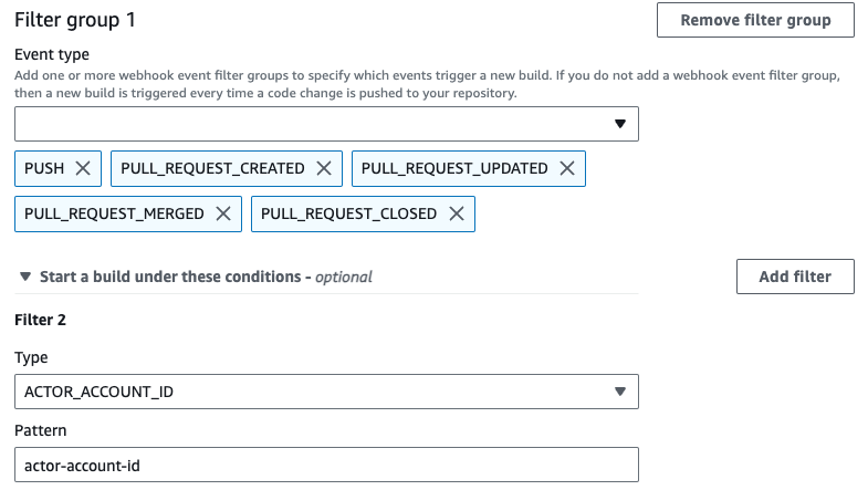 一个 webhook 筛选条件组，仅当没有账户 ID 的 Bitbucket 用户进行更改时才会触发构建。