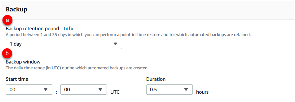 显示用于配置集群备份时段的步骤的“Backup (备份)”窗格屏幕截图。