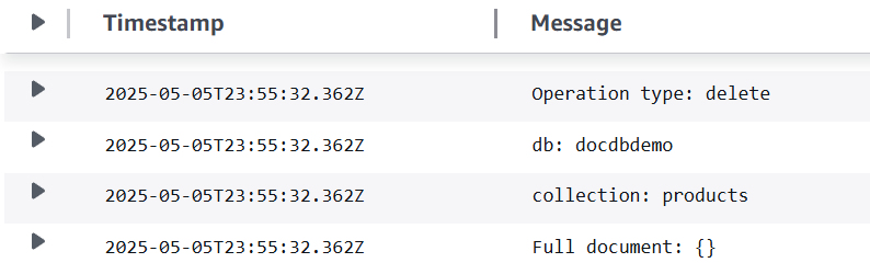 用于数据库记录删除的 CloudWatch 日志流