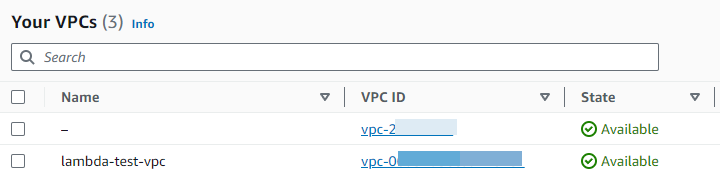 VPC 控制台中的 VPC 列表。